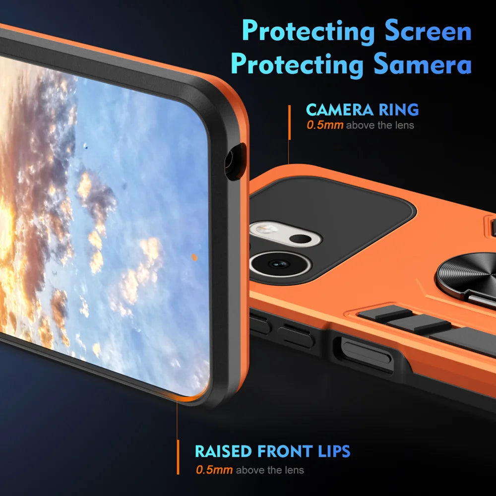 WANLONFENG for Honor 600 5G YS Series Case Kicktand Shockproof PC TPU Phone Cover with 2Pcs Tempered Glass Film - Orange - 4