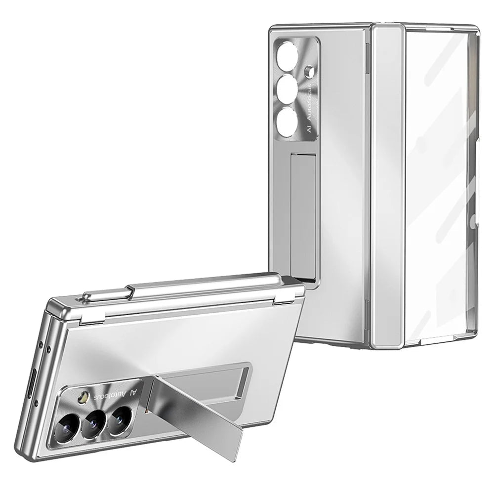 For Samsung Galaxy Z Fold8 Ultra Case Kickstand Dual Hinge Aluminum Alloy Phone Cover with Tempered Glass Front Film / Stylus - Silver - 3