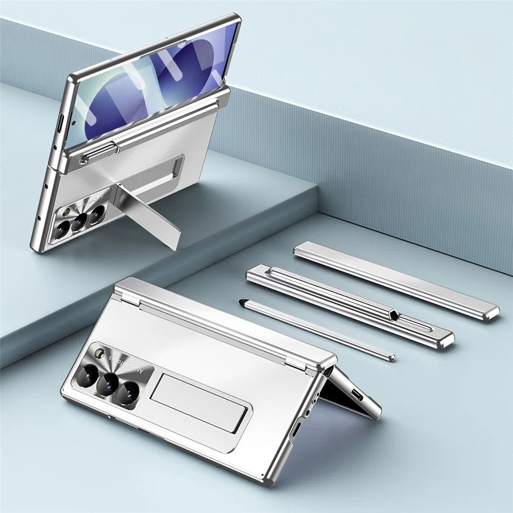 For Samsung Galaxy Z Fold8 Ultra Case Kickstand Dual Hinge Aluminum Alloy Phone Cover with Tempered Glass Front Film / Stylus - Silver - 4