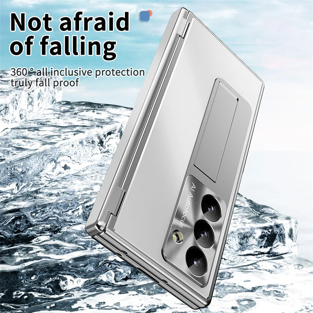 For Samsung Galaxy Z Fold8 Ultra Case Kickstand Dual Hinge Aluminum Alloy Phone Cover with Tempered Glass Front Film / Stylus - Silver - 7
