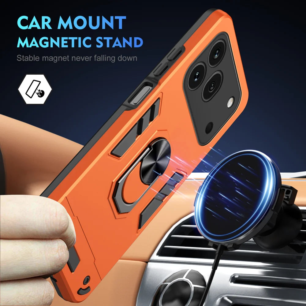 WANLONFENG for Honor 600 Pro 5G YS Series Case Kicktand Shockproof PC TPU Phone Cover with 2Pcs Tempered Glass Film - Orange - 3