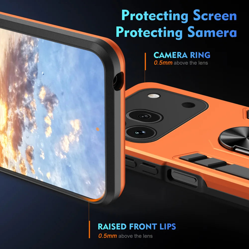 WANLONFENG for Honor 600 Pro 5G YS Series Case Kicktand Shockproof PC TPU Phone Cover with 2Pcs Tempered Glass Film - Orange - 4