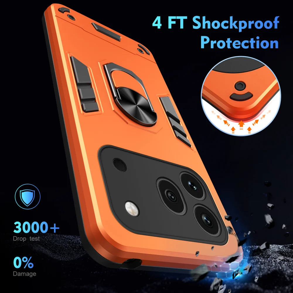 WANLONFENG for Honor 600 Pro 5G YS Series Case Kicktand Shockproof PC TPU Phone Cover with 2Pcs Tempered Glass Film - Orange - 5