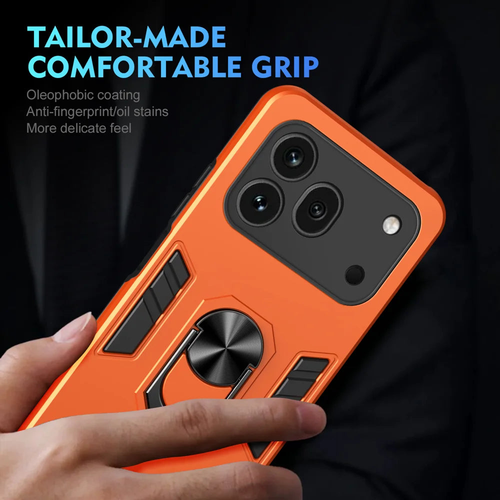 WANLONFENG for Honor 600 Pro 5G YS Series Case Kicktand Shockproof PC TPU Phone Cover with 2Pcs Tempered Glass Film - Orange - 6