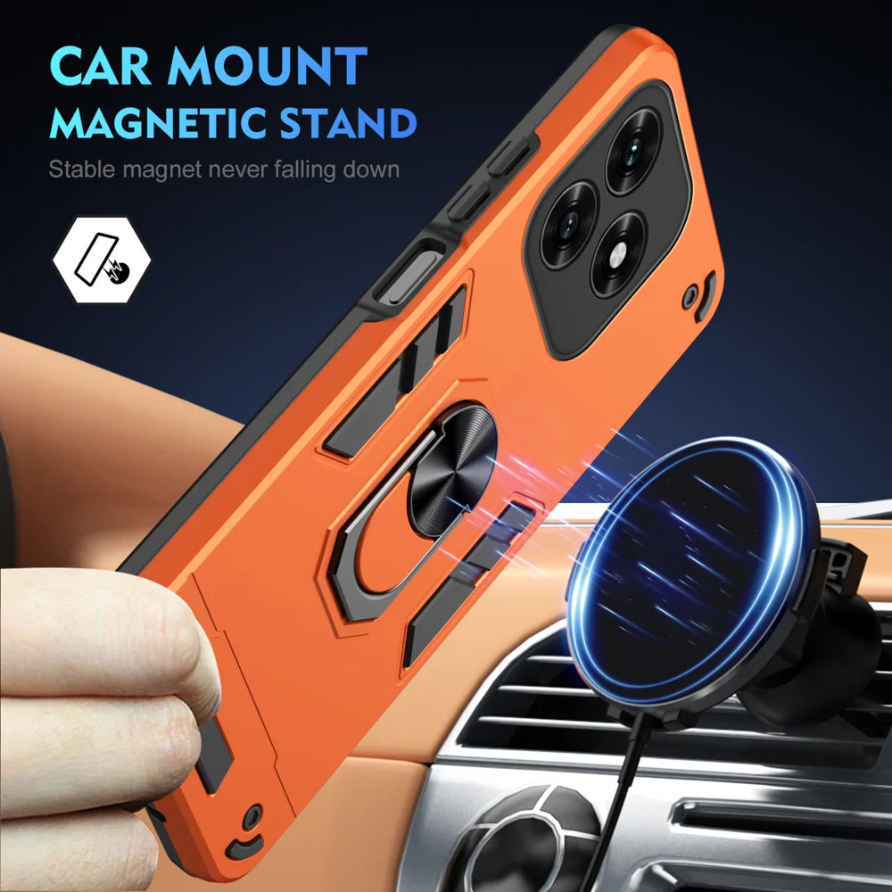 WANLONFENG for Honor X5c Plus 4G / Honor X5c 4G YS Series Case Kicktand Shockproof PC TPU Phone Cover with 2Pcs Tempered Glass Film - Orange - 3