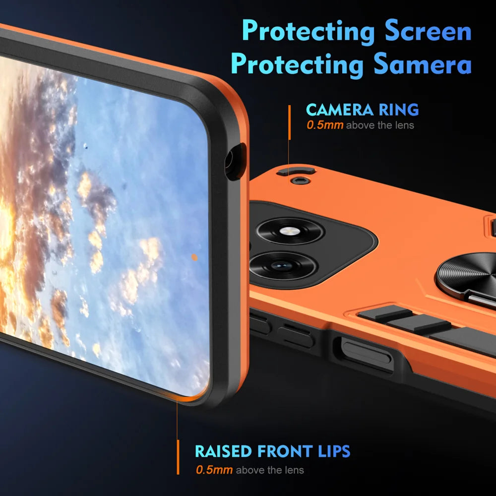 WANLONFENG for Honor X5c Plus 4G / Honor X5c 4G YS Series Case Kicktand Shockproof PC TPU Phone Cover with 2Pcs Tempered Glass Film - Orange - 4
