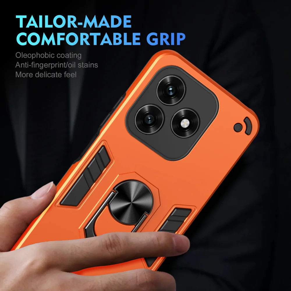 WANLONFENG for Honor X5c Plus 4G / Honor X5c 4G YS Series Case Kicktand Shockproof PC TPU Phone Cover with 2Pcs Tempered Glass Film - Orange - 6