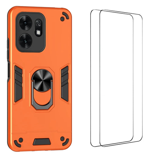 WANLONFENG for Honor X6d 5G YS Series Case Kicktand Shockproof PC TPU Phone Cover with 2Pcs Tempered Glass Film - Orange - 1