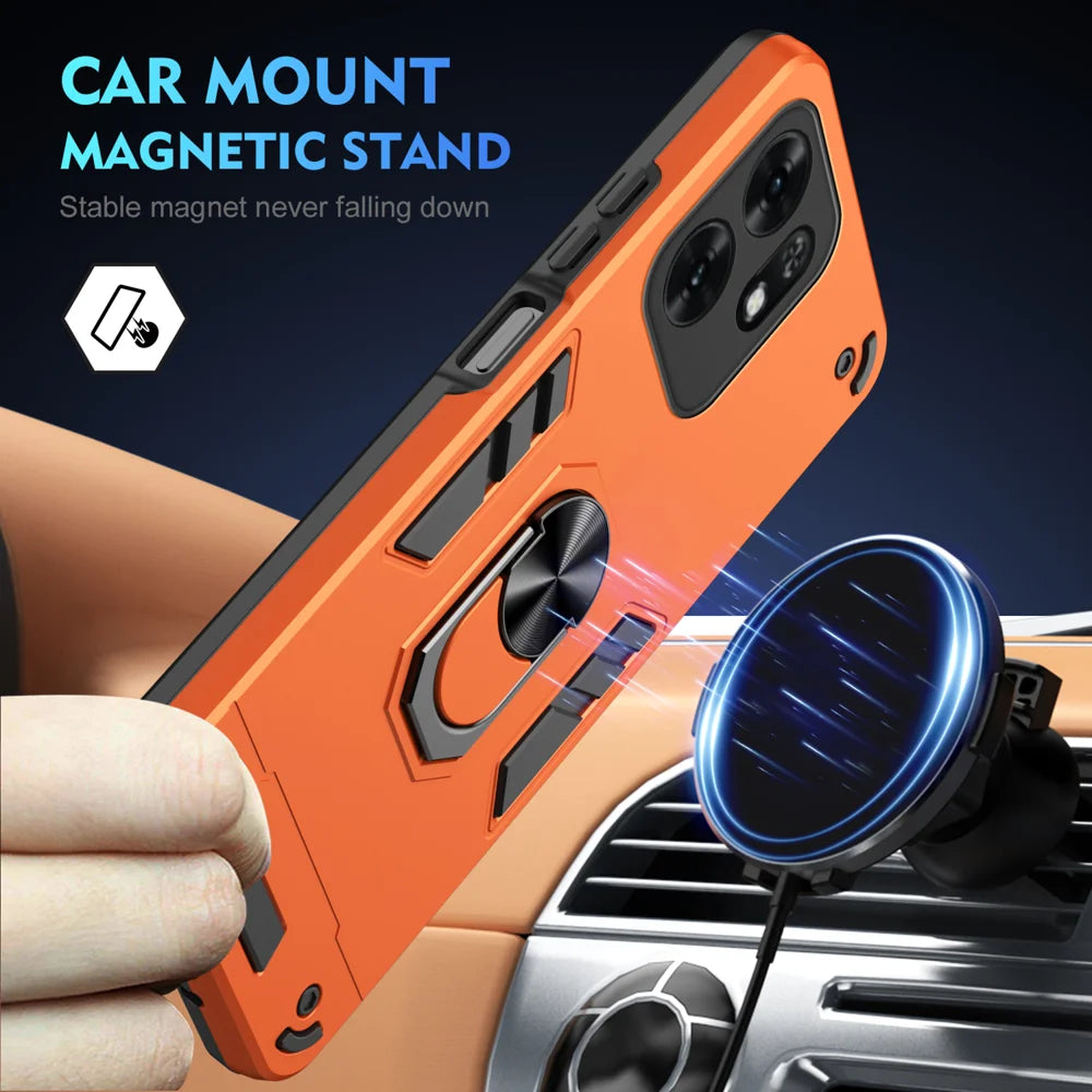WANLONFENG for Honor X6d 5G YS Series Case Kicktand Shockproof PC TPU Phone Cover with 2Pcs Tempered Glass Film - Orange - 3