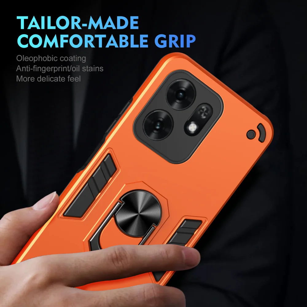WANLONFENG for Honor X6d 5G YS Series Case Kicktand Shockproof PC TPU Phone Cover with 2Pcs Tempered Glass Film - Orange - 6