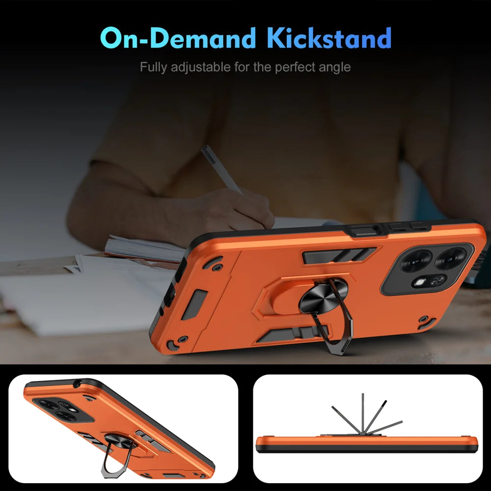 WANLONFENG for Honor X6d 5G YS Series Case Kicktand Shockproof PC TPU Phone Cover with 2Pcs Tempered Glass Film - Orange - 7