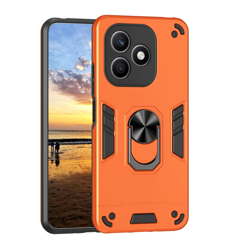 WANLONFENG for Honor X8d 4G YS Series Case Kicktand Shockproof PC TPU Phone Cover with 2Pcs Tempered Glass Film - Orange - 2