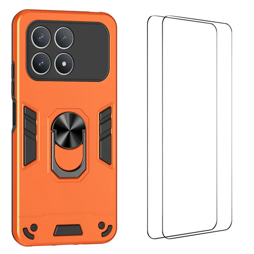 WANLONFENG for Xiaomi Poco F8 Pro 5G / Xiaomi Redmi K90 5G YS Series Case Kicktand Shockproof PC TPU Phone Cover with 2Pcs Tempered Glass Film - Orange - 1
