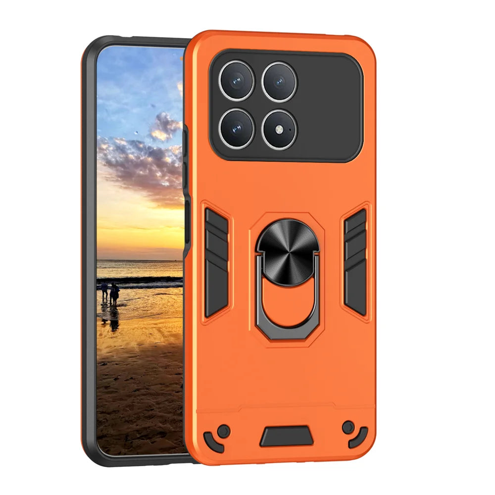 WANLONFENG for Xiaomi Poco F8 Pro 5G / Xiaomi Redmi K90 5G YS Series Case Kicktand Shockproof PC TPU Phone Cover with 2Pcs Tempered Glass Film - Orange - 2