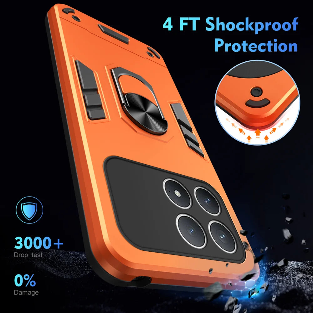 WANLONFENG for Xiaomi Poco F8 Pro 5G / Xiaomi Redmi K90 5G YS Series Case Kicktand Shockproof PC TPU Phone Cover with 2Pcs Tempered Glass Film - Orange - 5