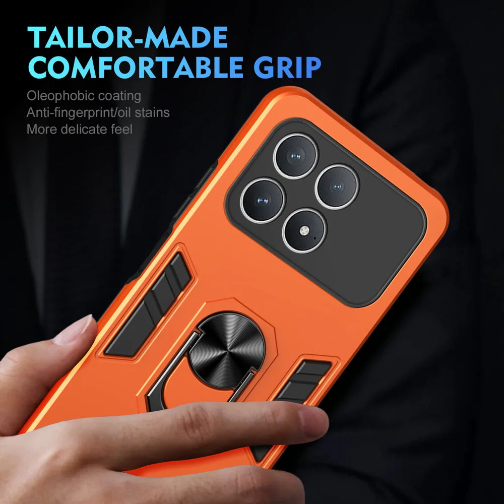 WANLONFENG for Xiaomi Poco F8 Pro 5G / Xiaomi Redmi K90 5G YS Series Case Kicktand Shockproof PC TPU Phone Cover with 2Pcs Tempered Glass Film - Orange - 6