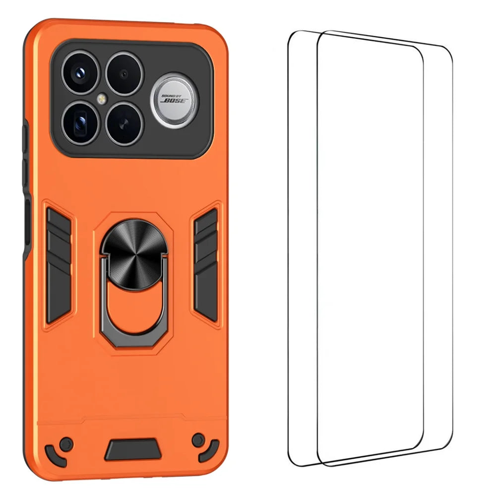 WANLONFENG for Xiaomi Poco F8 Ultra / Xiaomi Redmi K90 Pro Max 5G YS Series Case Kicktand Shockproof PC TPU Phone Cover with 2Pcs Tempered Glass Film - Orange - 1