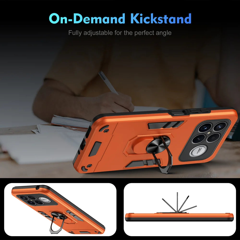 WANLONFENG for Xiaomi Poco F8 Ultra / Xiaomi Redmi K90 Pro Max 5G YS Series Case Kicktand Shockproof PC TPU Phone Cover with 2Pcs Tempered Glass Film - Orange - 7