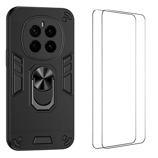 WANLONFENG for Honor Magic7 5G YS Series Case Kicktand Shockproof PC TPU Phone Cover with 2Pcs Tempered Glass Film - Black - 1