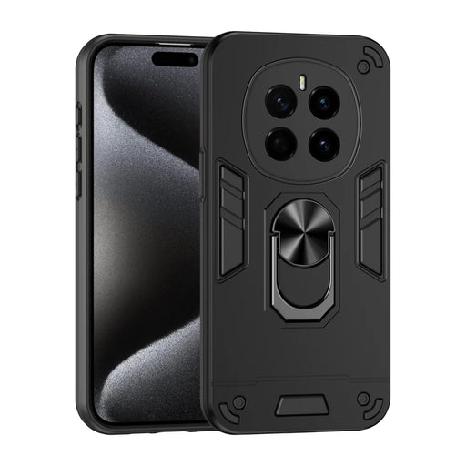 WANLONFENG for Honor Magic7 5G YS Series Case Kicktand Shockproof PC TPU Phone Cover with 2Pcs Tempered Glass Film - Black - 2