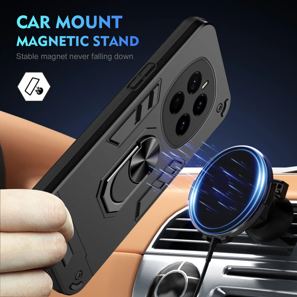 WANLONFENG for Honor Magic7 5G YS Series Case Kicktand Shockproof PC TPU Phone Cover with 2Pcs Tempered Glass Film - Black - 3