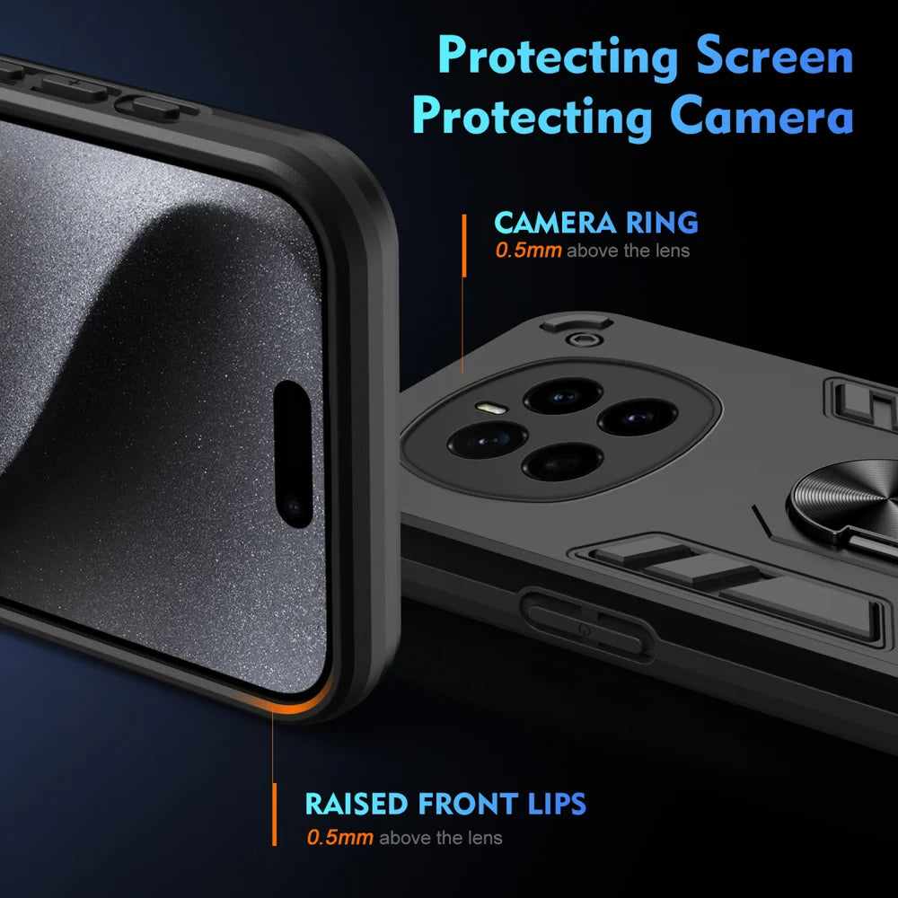WANLONFENG for Honor Magic7 5G YS Series Case Kicktand Shockproof PC TPU Phone Cover with 2Pcs Tempered Glass Film - Black - 4