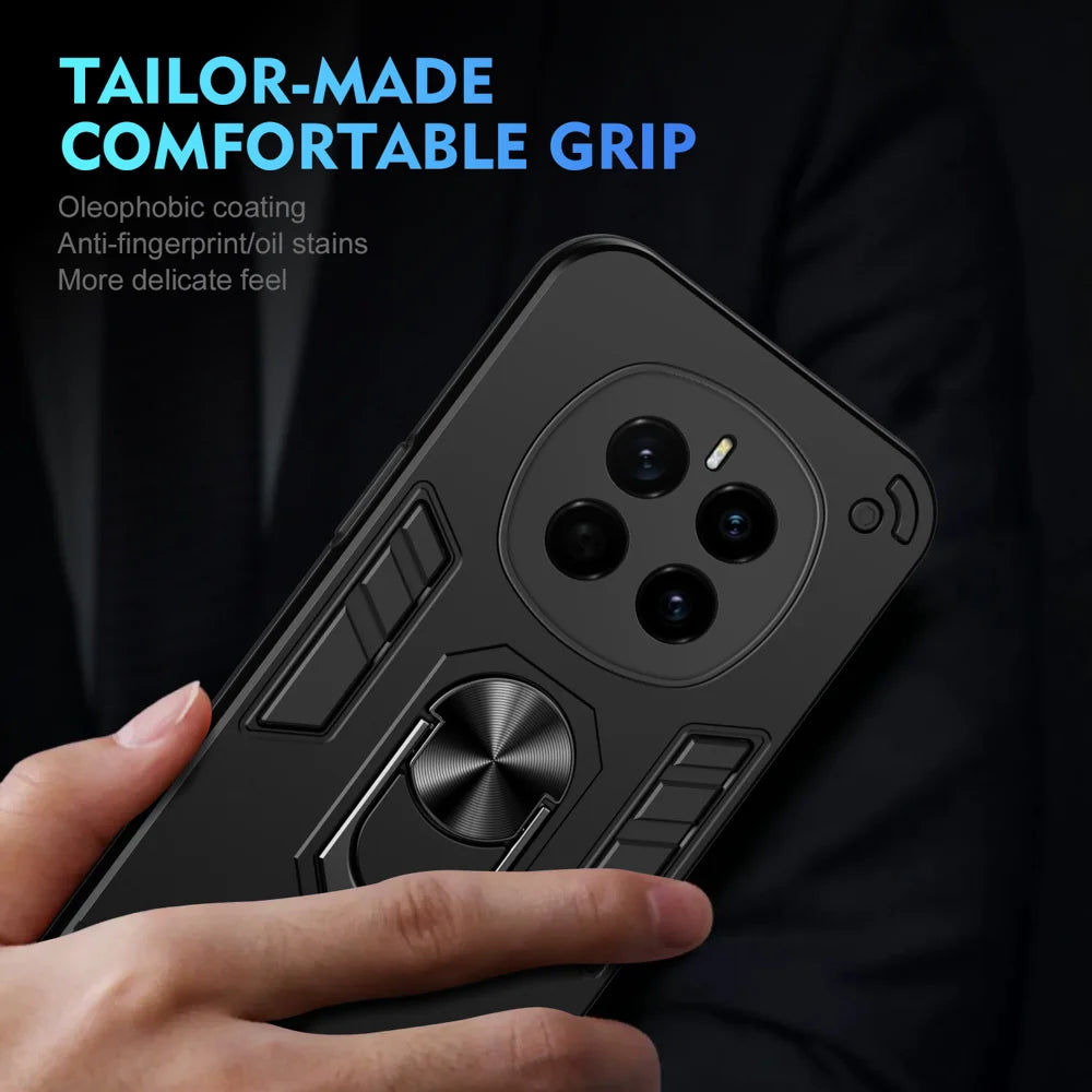 WANLONFENG for Honor Magic7 5G YS Series Case Kicktand Shockproof PC TPU Phone Cover with 2Pcs Tempered Glass Film - Black - 6