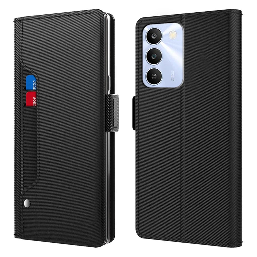 For Realme C100 4G Case PU+TPU Magnetic Flip Phone Cover with Stand - Black - 1
