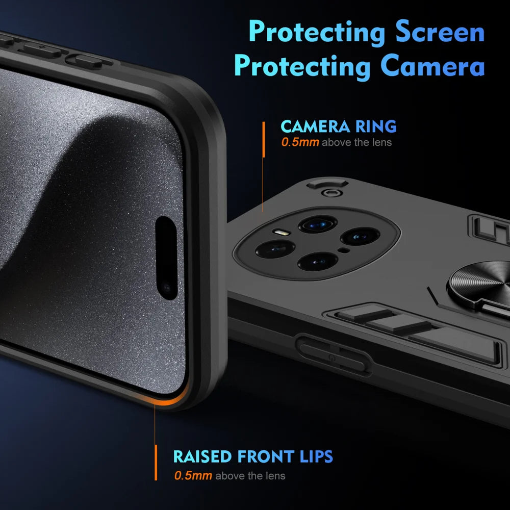 WANLONFENG for Honor Magic7 Pro 5G YS Series Case Kicktand Shockproof PC TPU Phone Cover with 2Pcs Tempered Glass Film - Black - 4