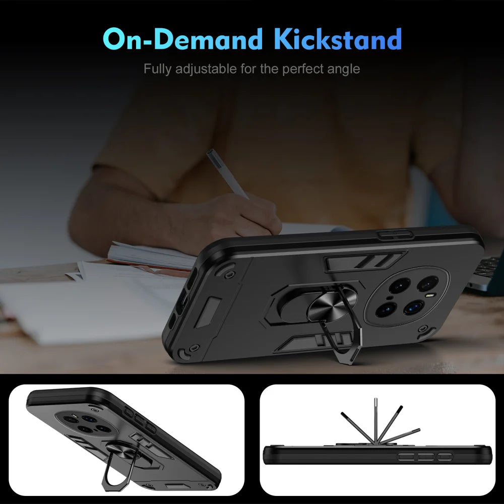 WANLONFENG for Honor Magic7 Pro 5G YS Series Case Kicktand Shockproof PC TPU Phone Cover with 2Pcs Tempered Glass Film - Black - 7