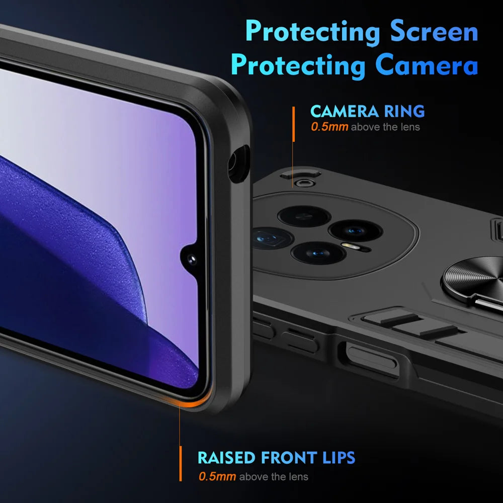 WANLONFENG for Honor Magic8 5G YS Series Case Kicktand Shockproof PC TPU Phone Cover with 2Pcs Tempered Glass Film - Black - 4
