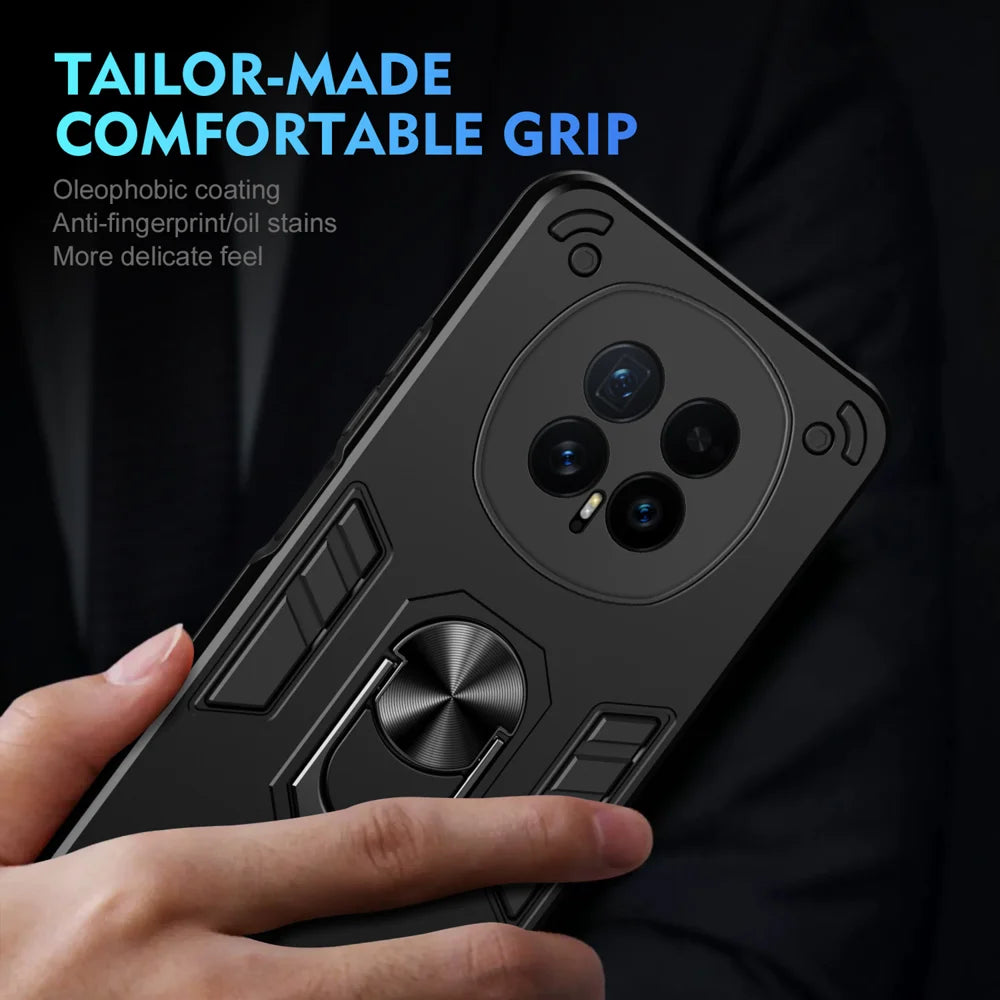 WANLONFENG for Honor Magic8 5G YS Series Case Kicktand Shockproof PC TPU Phone Cover with 2Pcs Tempered Glass Film - Black - 6