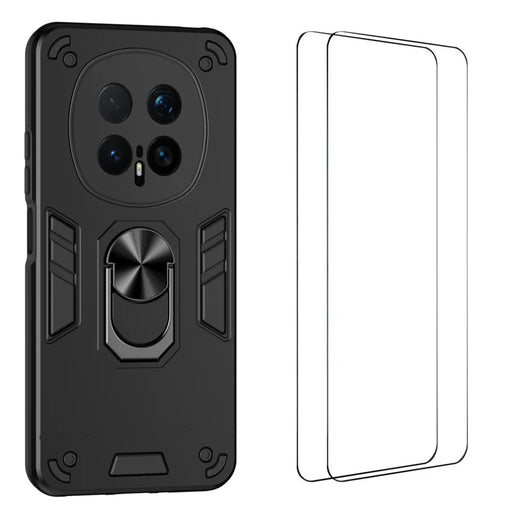 WANLONFENG for Honor Magic8 Pro 5G YS Series Case Kicktand Shockproof PC TPU Phone Cover with 2Pcs Tempered Glass Film - Black - 1