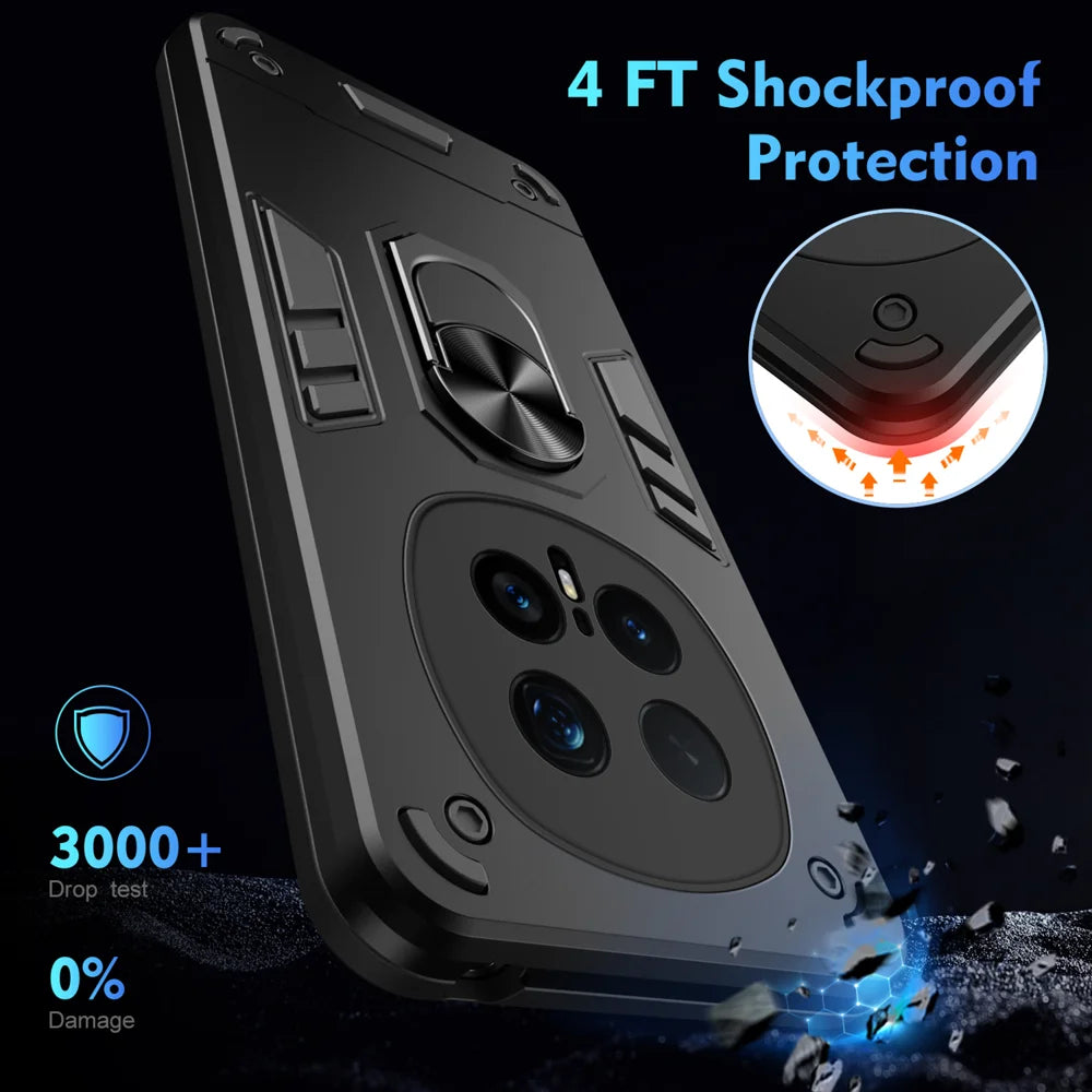 WANLONFENG for Honor Magic8 Pro 5G YS Series Case Kicktand Shockproof PC TPU Phone Cover with 2Pcs Tempered Glass Film - Black - 5
