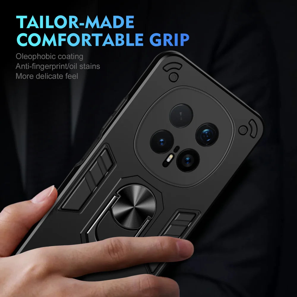 WANLONFENG for Honor Magic8 Pro 5G YS Series Case Kicktand Shockproof PC TPU Phone Cover with 2Pcs Tempered Glass Film - Black - 6
