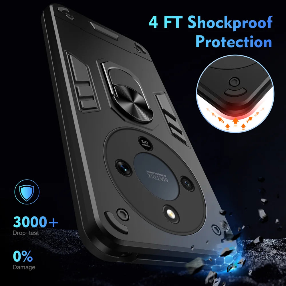 WANLONFENG for Honor X70 5G / Honor X9d 5G / Honor Magic8 Lite 5G YS Series Case Kicktand Shockproof PC TPU Phone Cover with 2Pcs Tempered Glass Film - Black - 5