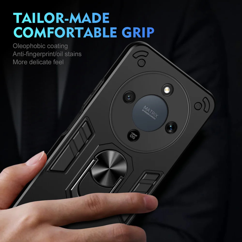 WANLONFENG for Honor X70 5G / Honor X9d 5G / Honor Magic8 Lite 5G YS Series Case Kicktand Shockproof PC TPU Phone Cover with 2Pcs Tempered Glass Film - Black - 6