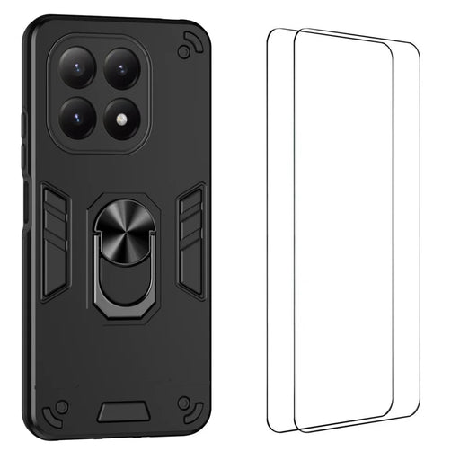 WANLONFENG for Xiaomi 15T YS Series Case Kicktand Shockproof PC TPU Phone Cover with 2Pcs Tempered Glass Film - Black - 1