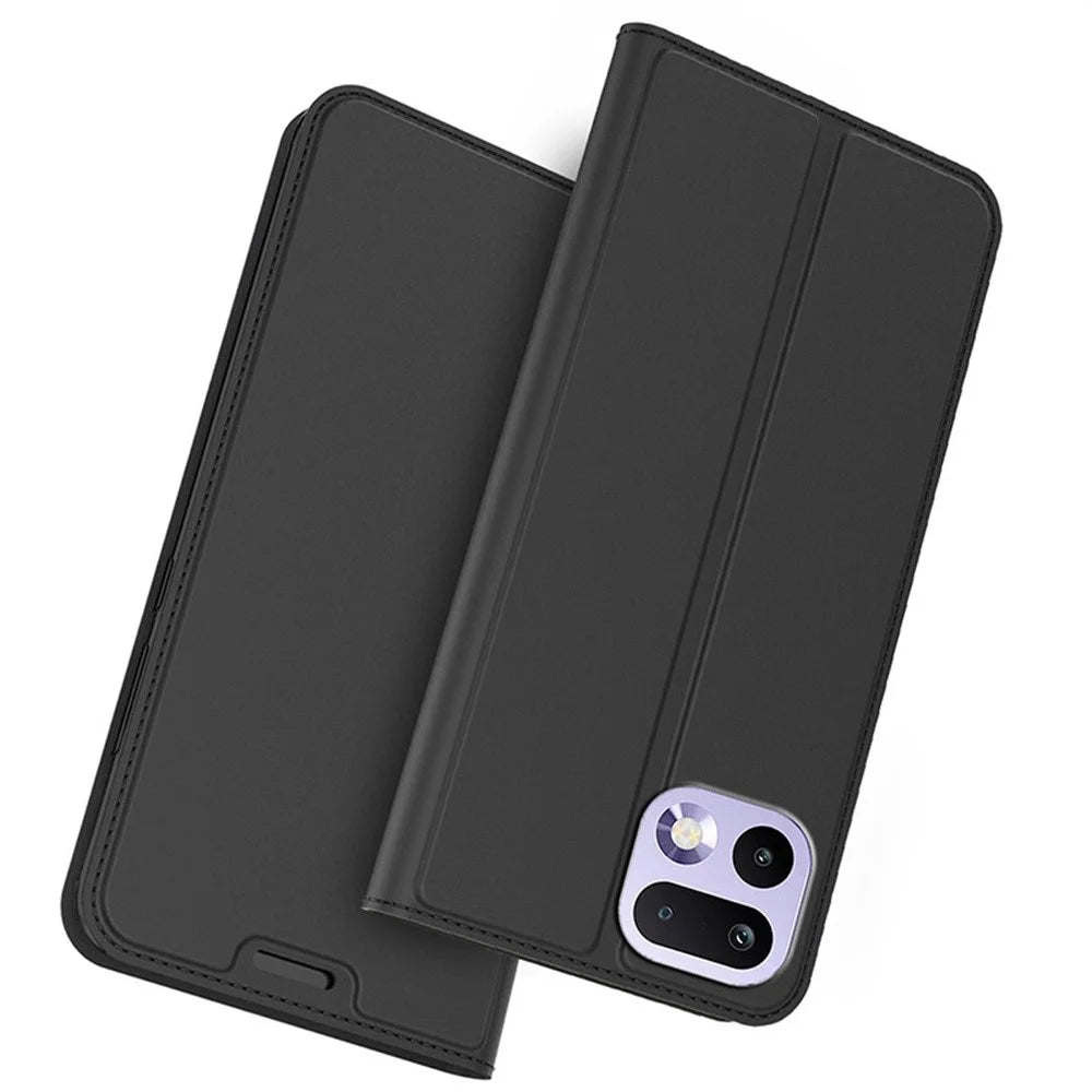 For Realme 16T 5G Case PU Leather Phone Cover with Card Holder Stand - Black - 1