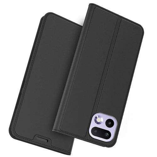 For Realme 16T 5G Case PU Leather Phone Cover with Card Holder Stand - Black - 1