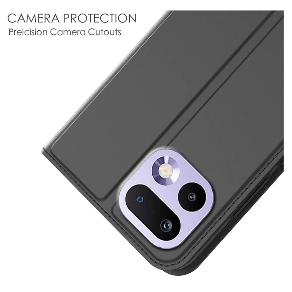 For Realme 16T 5G Case PU Leather Phone Cover with Card Holder Stand - Black - 5