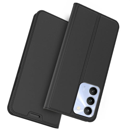 For Realme C100 4G Case PU Leather Phone Cover with Card Holder Stand - Black - 1