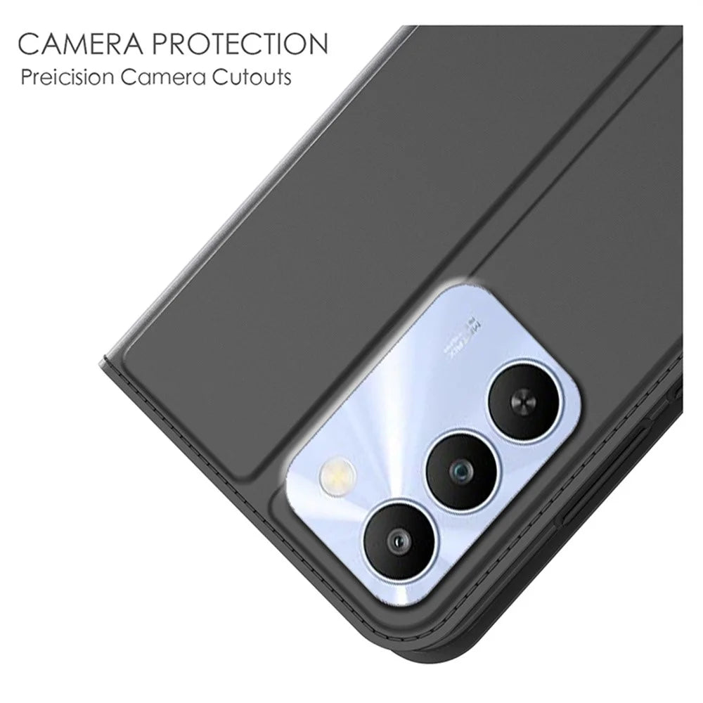 For Realme C100 4G Case PU Leather Phone Cover with Card Holder Stand - Black - 5