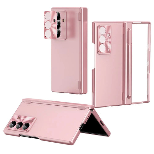 For Samsung Galaxy Z Fold8 Ultra Case with Tempered Glass Film / Stylus , Dual Hinges PC Phone Cover - Pink - 1