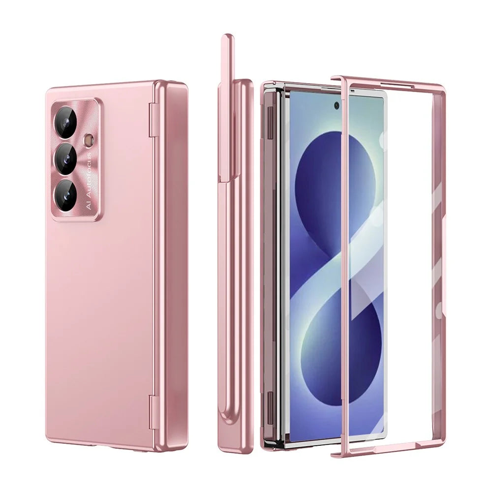 For Samsung Galaxy Z Fold8 Ultra Case with Tempered Glass Film / Stylus , Dual Hinges PC Phone Cover - Pink - 2