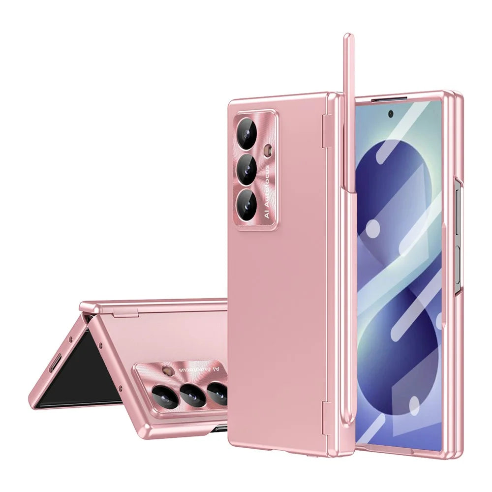 For Samsung Galaxy Z Fold8 Ultra Case with Tempered Glass Film / Stylus , Dual Hinges PC Phone Cover - Pink - 3