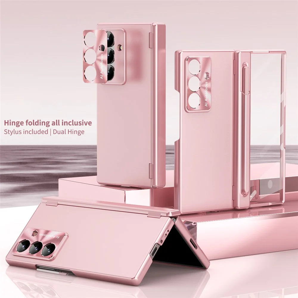 For Samsung Galaxy Z Fold8 Ultra Case with Tempered Glass Film / Stylus , Dual Hinges PC Phone Cover - Pink - 4
