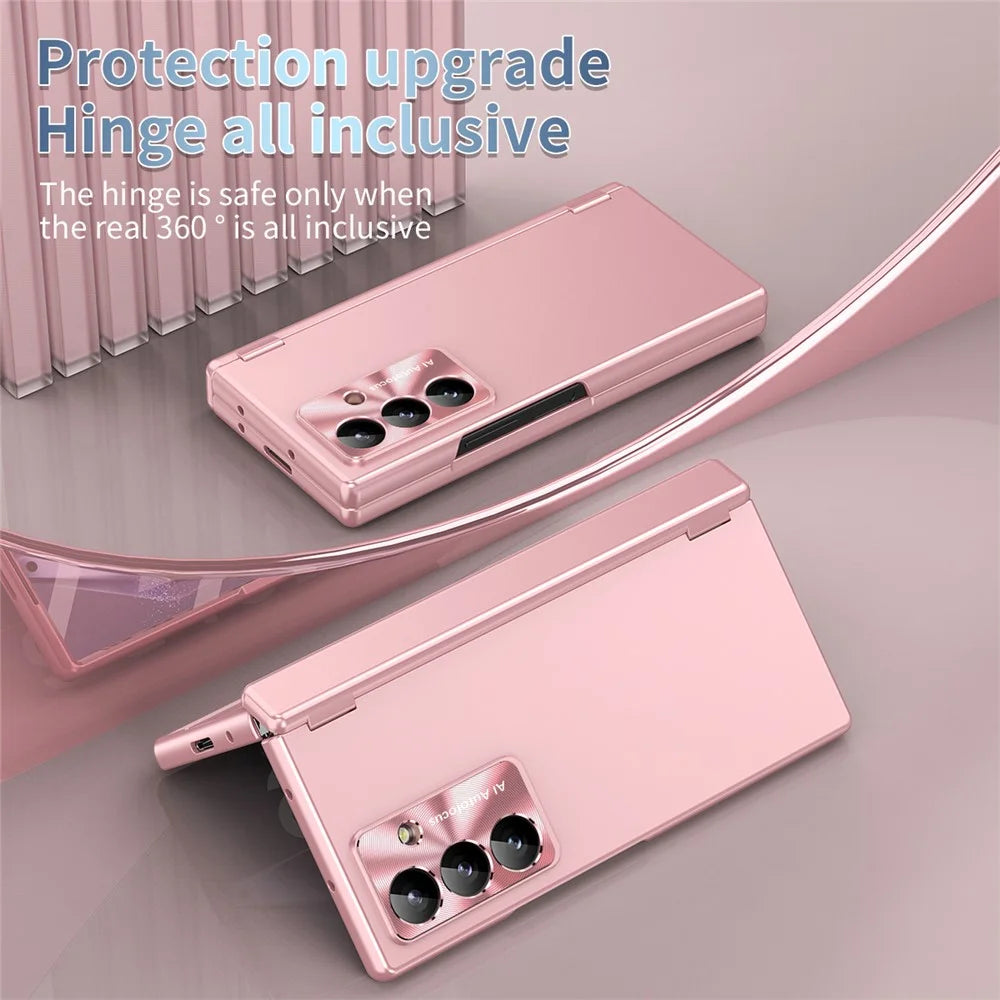 For Samsung Galaxy Z Fold8 Ultra Case with Tempered Glass Film / Stylus , Dual Hinges PC Phone Cover - Pink - 5