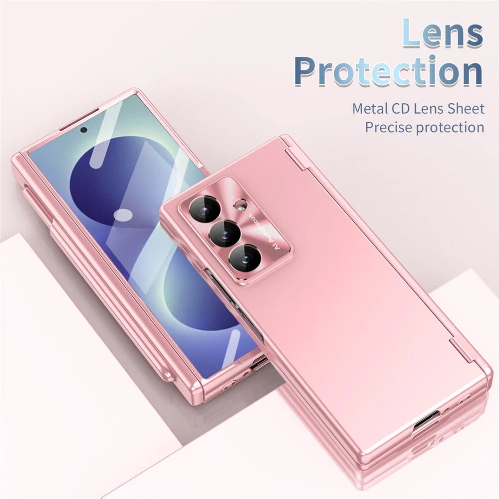 For Samsung Galaxy Z Fold8 Ultra Case with Tempered Glass Film / Stylus , Dual Hinges PC Phone Cover - Pink - 6