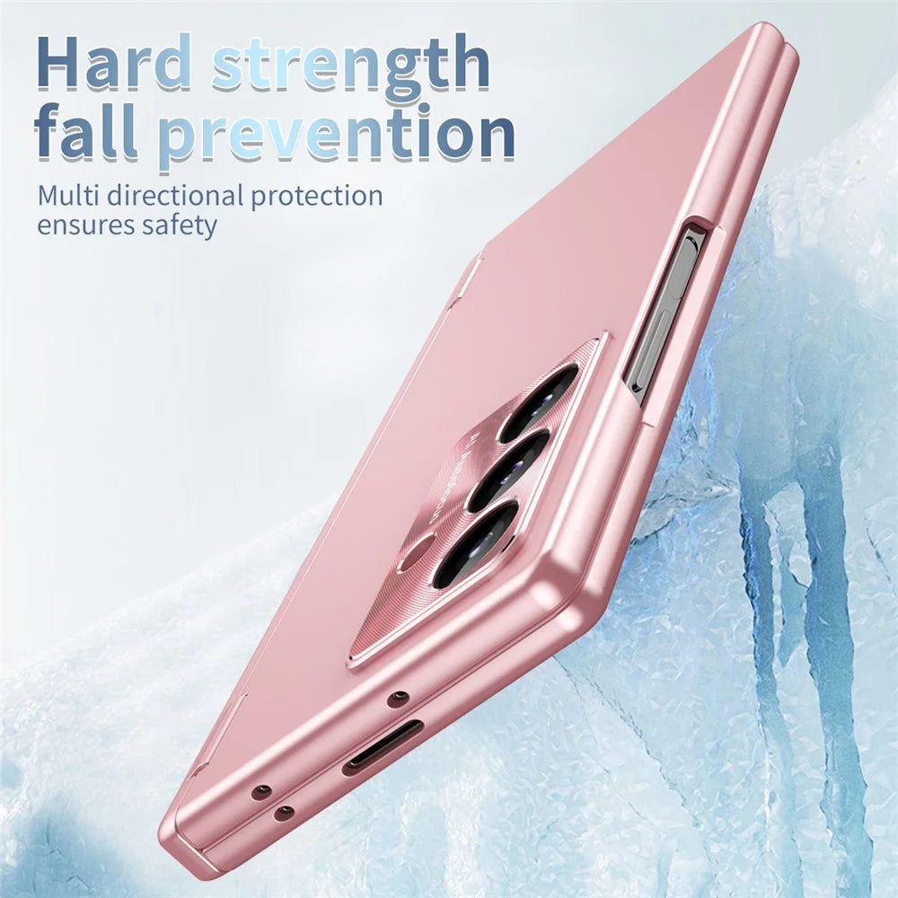 For Samsung Galaxy Z Fold8 Ultra Case with Tempered Glass Film / Stylus , Dual Hinges PC Phone Cover - Pink - 7